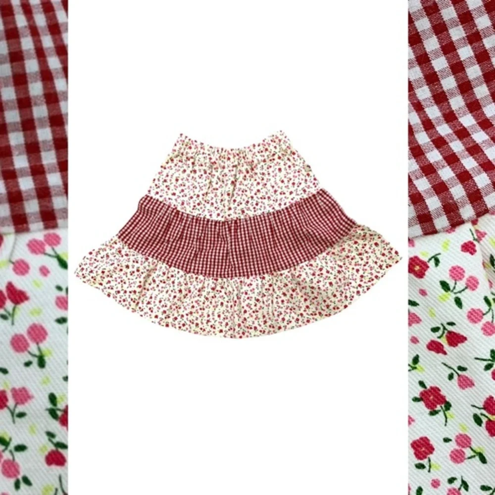 NWT Coco Bonbons Tiered Gingham Floral Skirt 2 2T